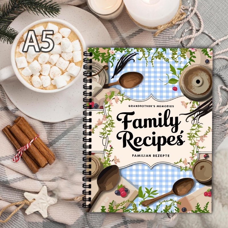 Home Cooking Cookbook - Libro de Recetas A5, Cuadrícula Azul,